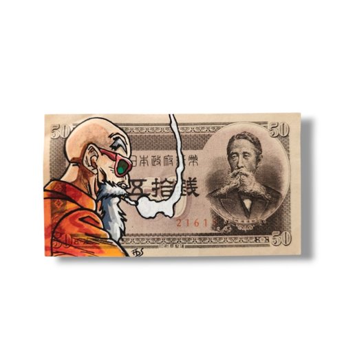 Tableau original "l'ermite de la tortue" - tortue géniale sur billet du japon