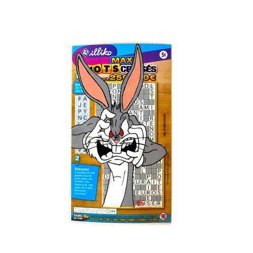 Dessin de bugs bunny sur un ticket de jeu de grattage