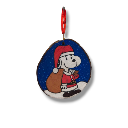 Suspension de noël en bois – snoopy version noël – peinte à la main – artisanat unique