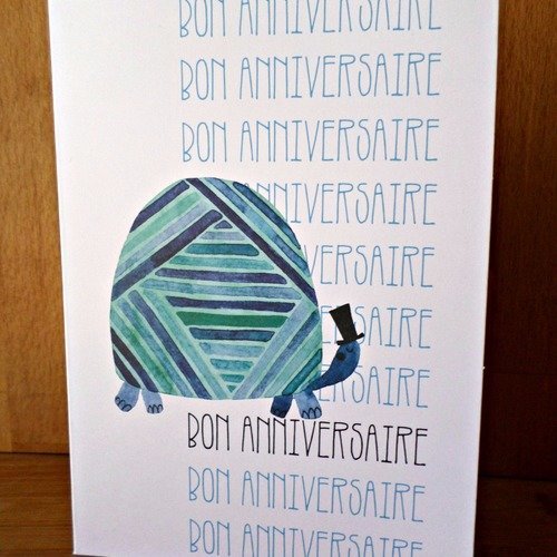 Carte D Anniversaire Tortue Faite A La Main 12 5cm X 17 5cm Avec Enveloppe Un Grand Marche