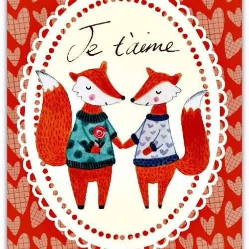 Carte Renard Fox Je T Aime I Love You Faite A La Main 12 5cm X 17 5cm Avec Enveloppe Un Grand Marche