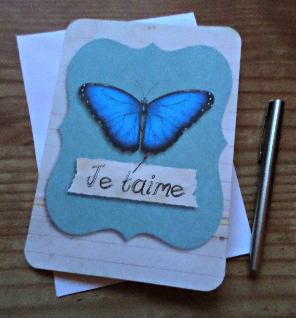Carte Papillon Je T Aime I Love You Faite A La Main 12 5cm X 17 5cm Avec Enveloppe Un Grand Marche
