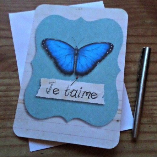 Carte Papillon Je T Aime I Love You Faite A La Main 12 5cm X 17 5cm Avec Enveloppe Un Grand Marche