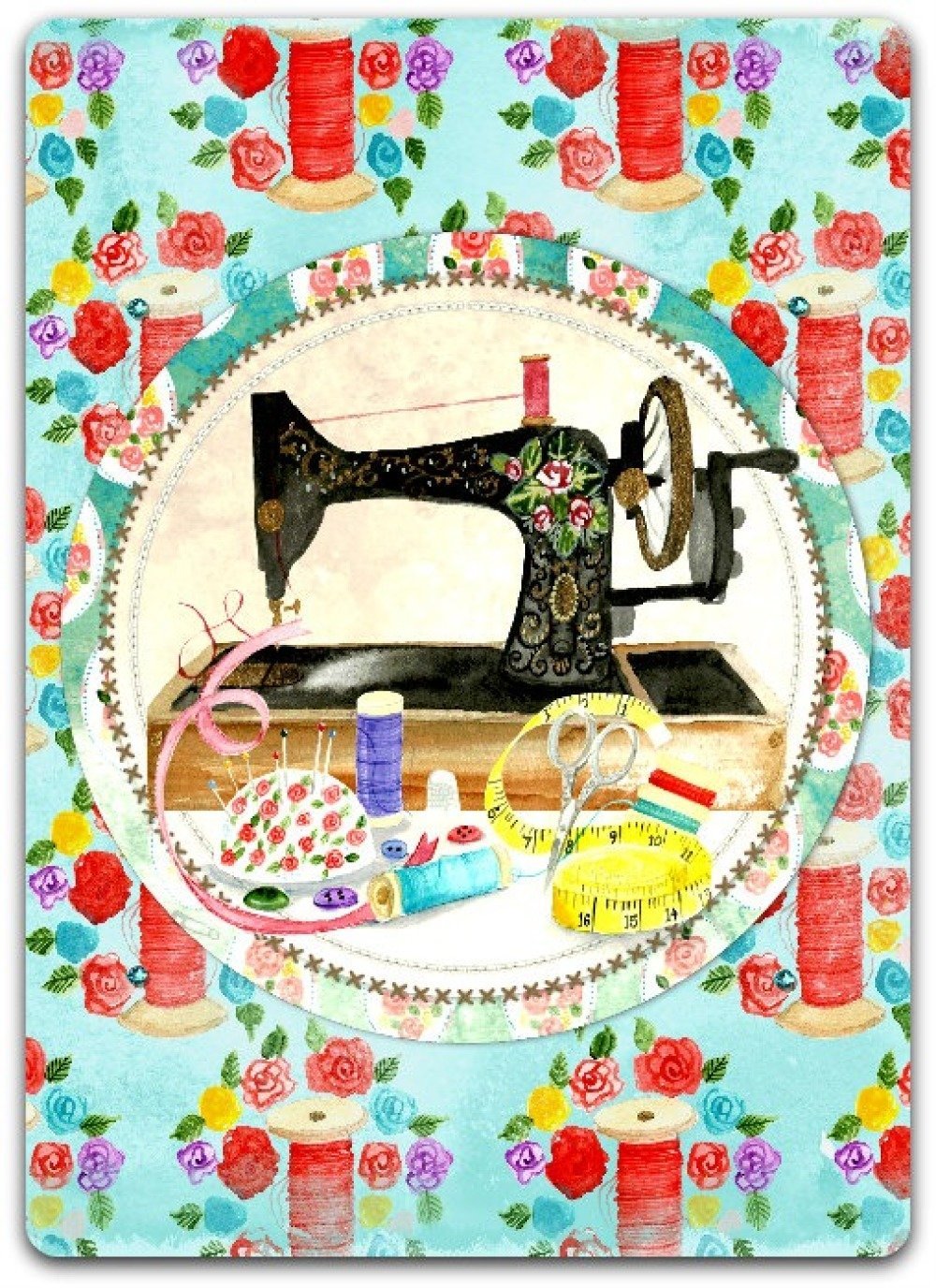 Carte Double Couture Sewing Machine A Coudre Flowers Fait Main 12 5cm X 17cm Un Grand Marche