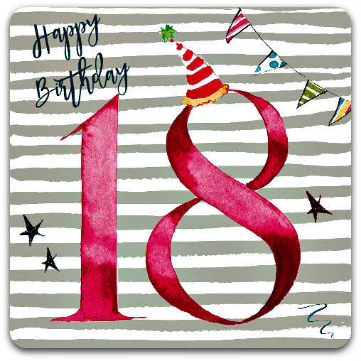 Carte anniversaire 18 ans avec enveloppe bleue JoliCoon 18 Happy Birthday to you 