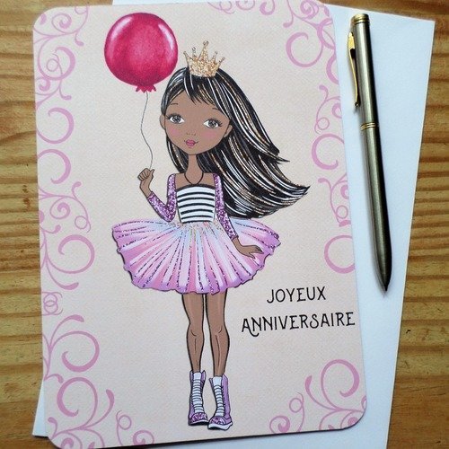 Carte De Voeux Joyeux Anniversaire Ballon Princesse Fille 12 5cm X 17 5cm Un Grand Marche