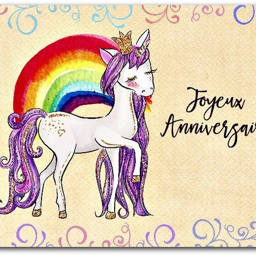 Carte De Voeux Joyeux Anniversaire Licorne Unicorn Princesse Fille 12 5cm X 17 5cm Un Grand Marche