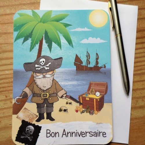 Carte Anniversaire Enfant Pirate Personnalisee Personnalisable 12 5cm X 17cm Avec Enveloppe Un Grand Marche