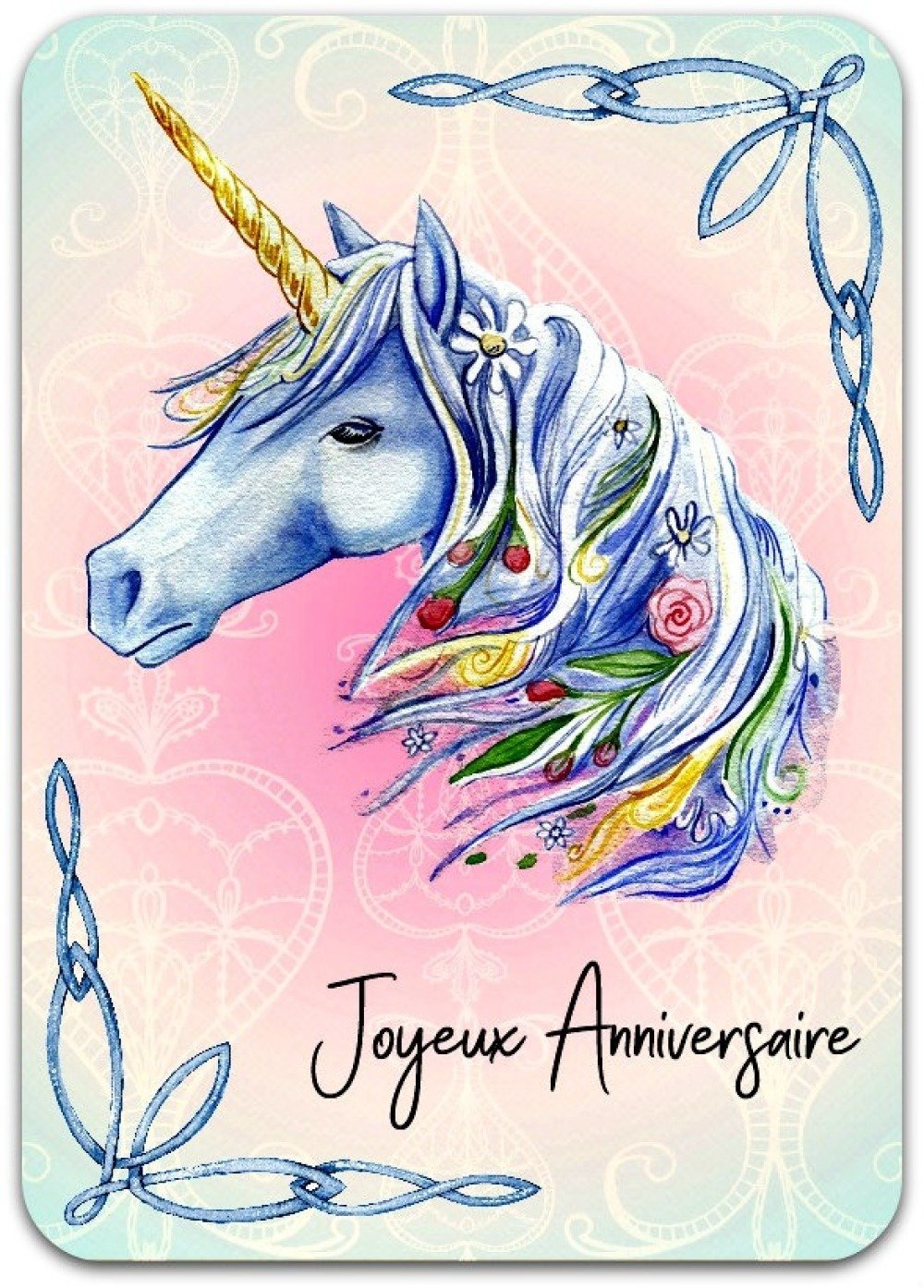 Carte de voeux joyeux anniversaire licorne  unicorn  