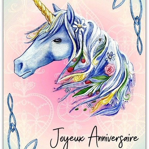 Carte De Voeux Joyeux Anniversaire Licorne Unicorn Princesse Fille 12 5cm X 17 5cm Un Grand Marche