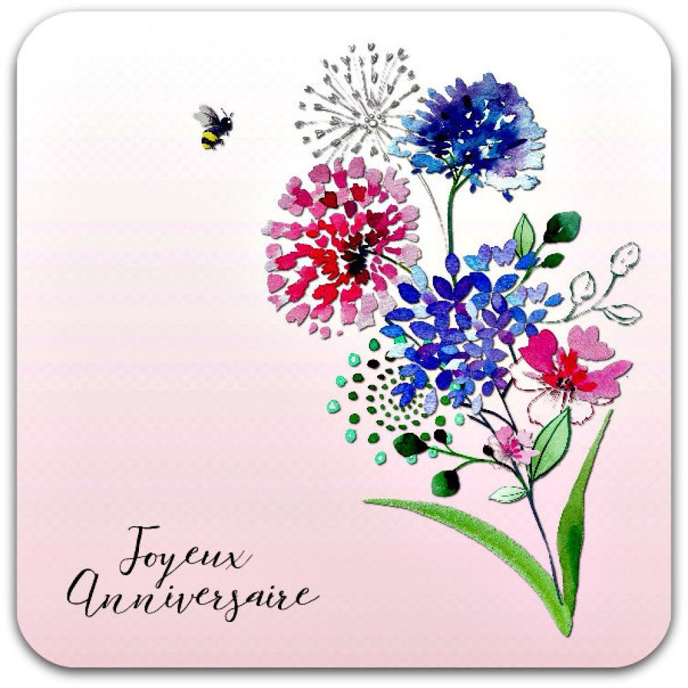 Carte De Voeux Joyeux Anniversaire Fleurs 15cm X 15cm Fait Main Card Bubble Un Grand Marche