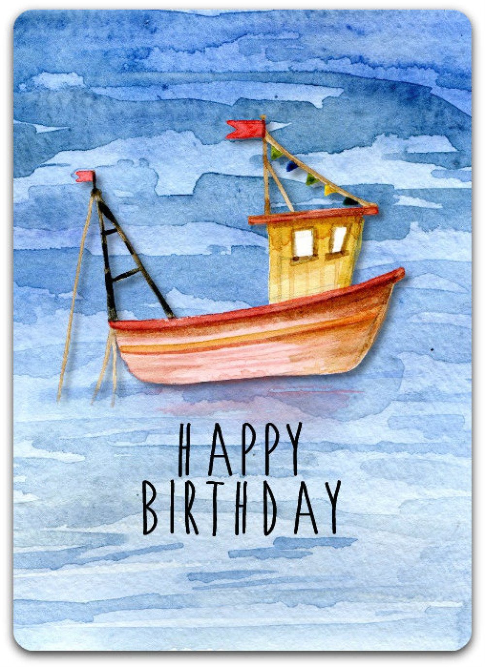 Carte De Voeux Happy Birthday Male Bateau Boat La Mer 12 5cm X 17 5cm Un Grand Marche