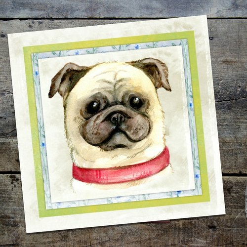 Carte De Voeux Carlin Pug Dog Chien Creation Originale Anniversaire Fait Main 15cm Un Grand Marche