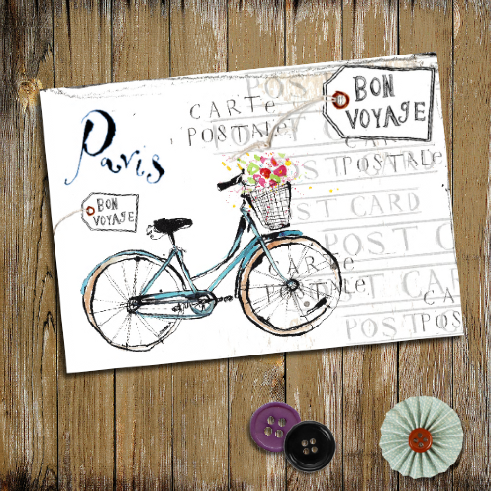 Carte Double Paris Bon Voyage Velo Style Vintage Travel 12cm X 17cm Un Grand Marche