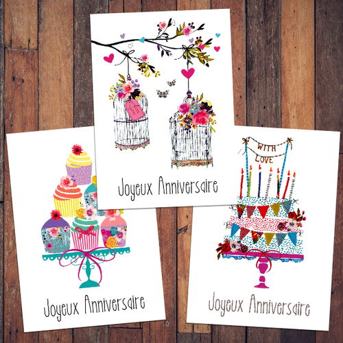 Lot De 3 Cartes D Anniversaire Avec Enveloppes Fait Main Cadeau Anniversaire Un Grand Marche