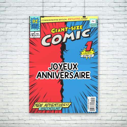 Carte anniversaire, carte comic, superhéros