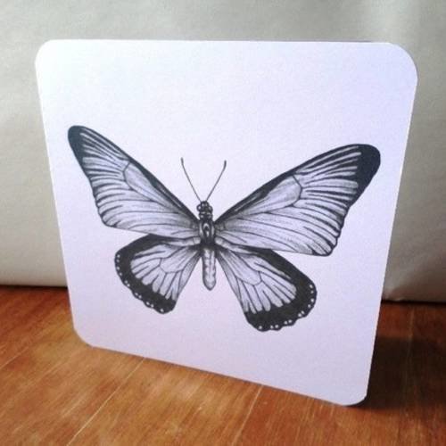 Carte Double Papillon Fait Main 15cm X 15cm Dessin Noir Et Blanc Un Grand Marche