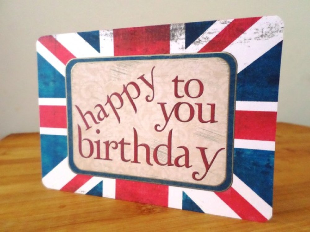 Carte double anniversaire happy birthday union jack fait main 15cm x 10