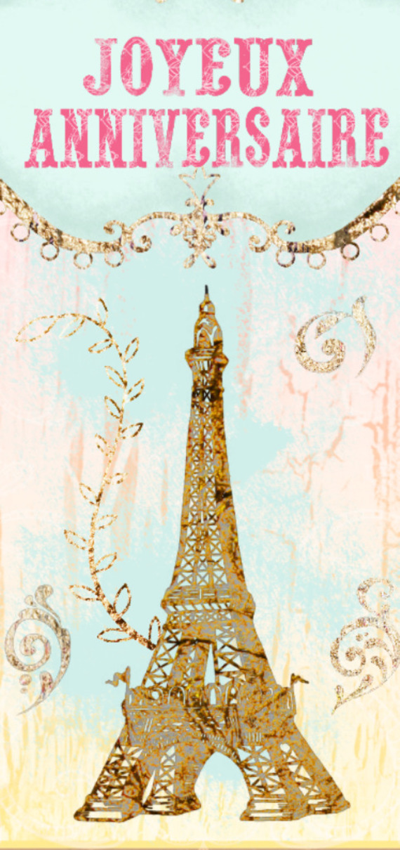 Carte Joyeux Anniversaire Eiffel Tower Fait A La Main Un Grand Marche