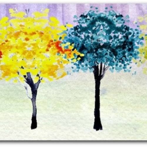 Carte double effet aquarelle création originale 'les arbres'  fait main 