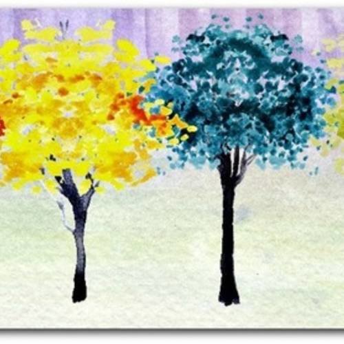 Carte double effet aquarelle création originale 'les arbres'  fait main 