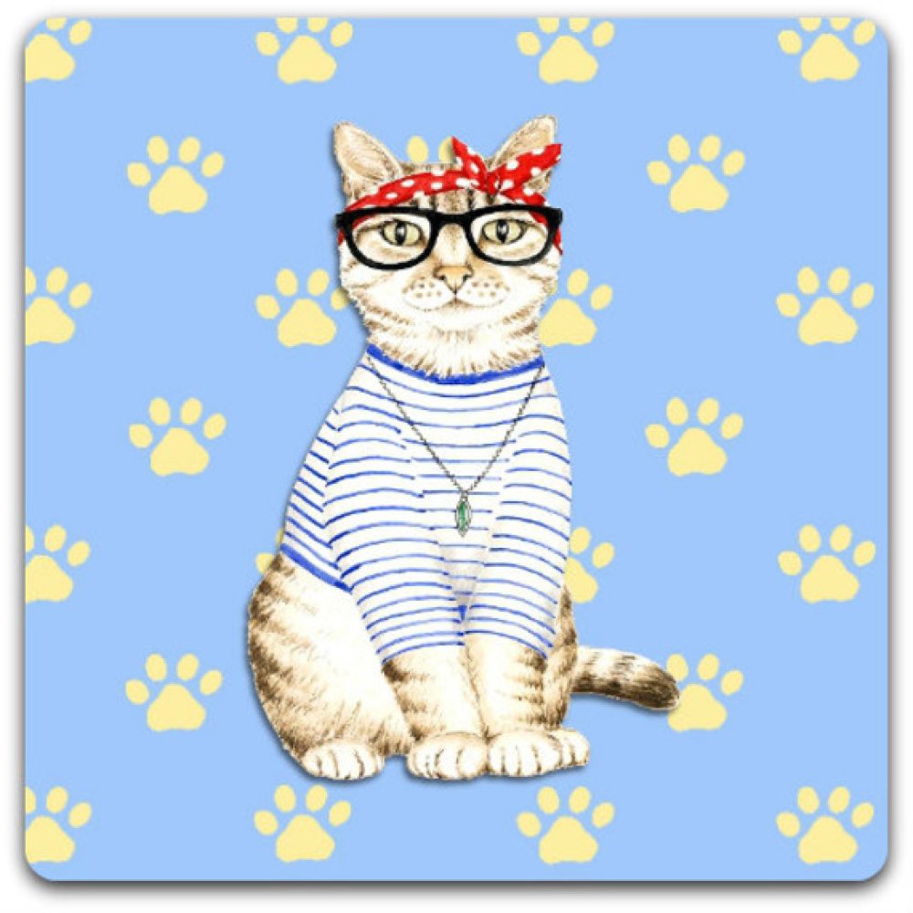 Carte Double Chat Lunettes Creation Originale Fait Main 15cm X 15cm Un Grand Marche