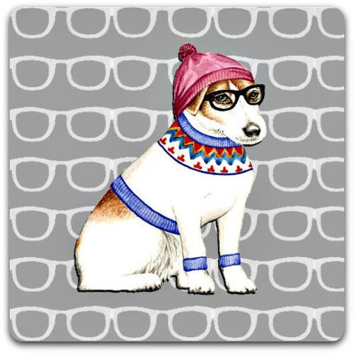 Carte double 'chien lunettes' création originale fait main 15cm x 15cm 