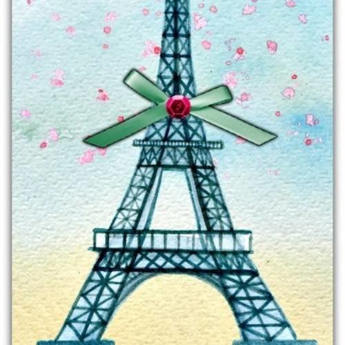 Carte double paris effet aquarelle création originale fait main 