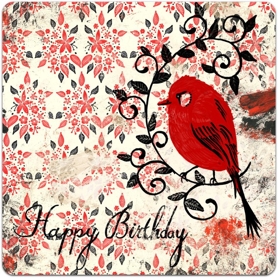 Carte Double Happy Birthday Style Boheme Fait Main 15cm X 15cm Un Grand Marche