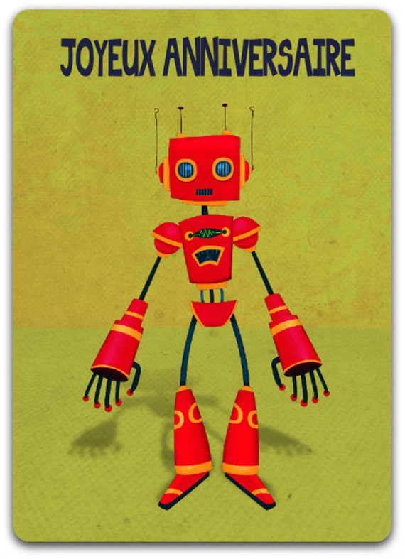 Carte Double Robot Faite A La Main 15cm X 21cm Un Grand Marche