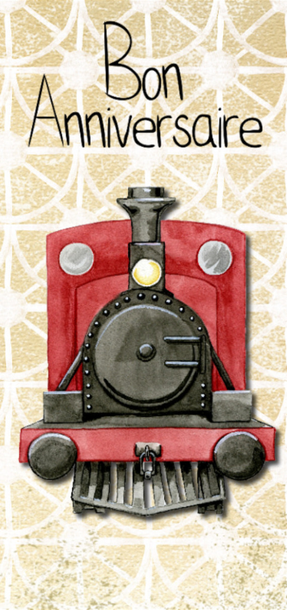 Carte Double Bon Anniversaire Train Creation Originale Fait Main 10cm X 21cm Un Grand Marche