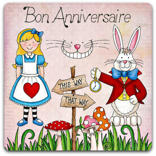 Carte Double Faite Main Bon Anniversaire Alice Au Pays Des Merveilles 15cm X 15 Cm Avec Enveloppe Card Bubble Un Grand Marche