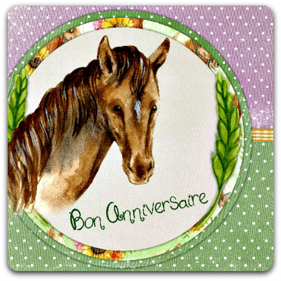 Carte Double Faite Main Bon Anniversaire Cheval Horse 15cm X 15 Cm Avec Enveloppe Card Bubble Un Grand Marche