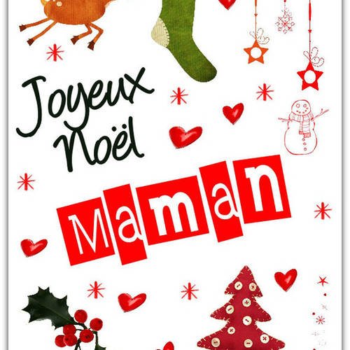 Carte double joyeux noël maman et papa faite à la main 21cm x 15cm Un