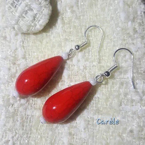 Boucles d'oreilles perle goutte rouge