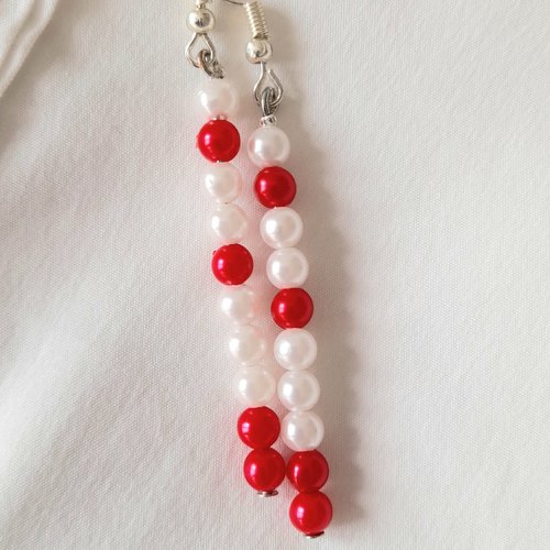 Boucles d'oreilles perles nacrées blanches et rouges
