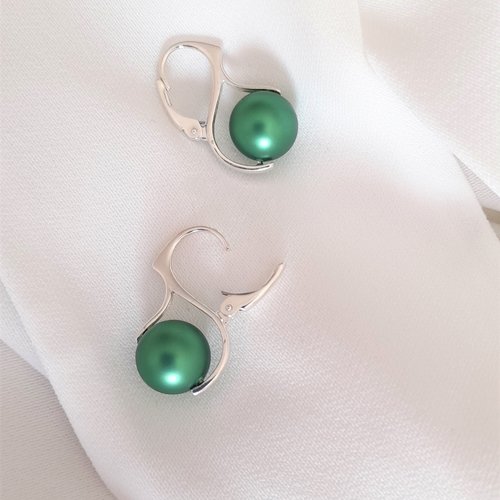 Boucles d'oreilles argent 925 massif et perle swarovski verte