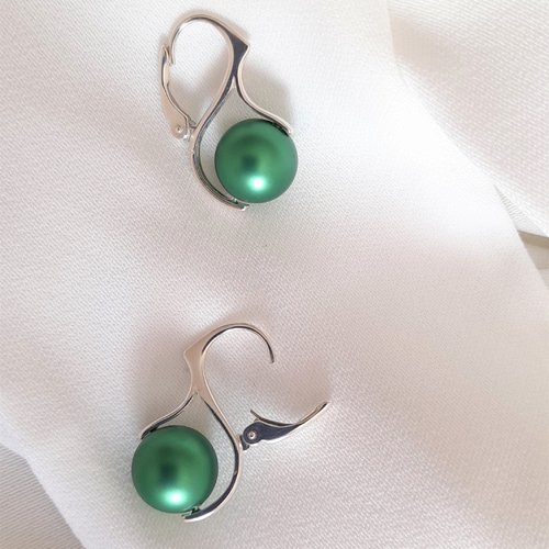 Boucles d'oreilles argent 925 massif et perle swarovski verte