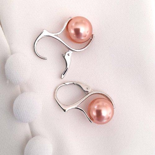 Boucles d'oreilles argent 925 massif et perle swarovski rose