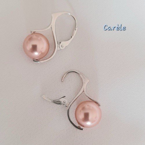 Boucles d'oreilles argent 925 massif et perle swarovski rose