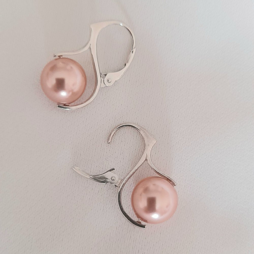 Boucles d'oreilles argent 925 massif et perle swarovski rose