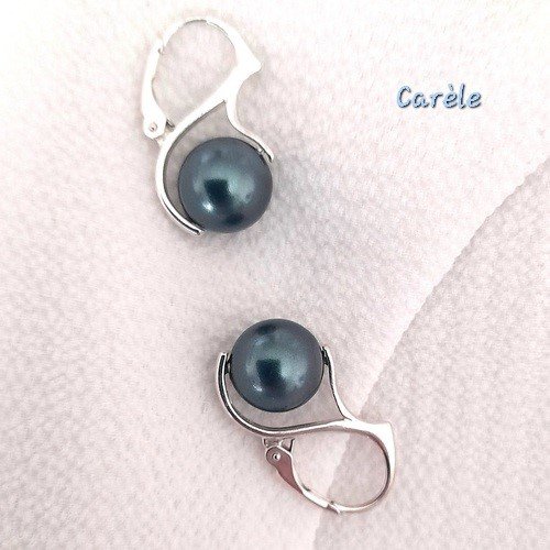 Boucles d'oreilles en argent 925 massif et perle swarovski