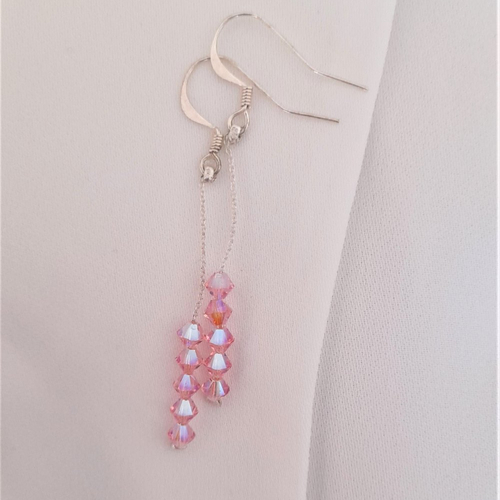 Boucles d'oreilles chainettes perles cristal swarovski roses