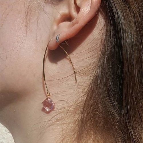 Boucles d'oreilles laiton doré et cristal swarovski rose