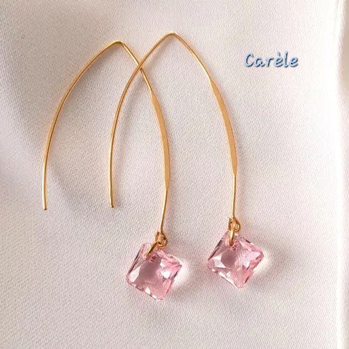 Boucles d'oreilles laiton doré et cristal rose