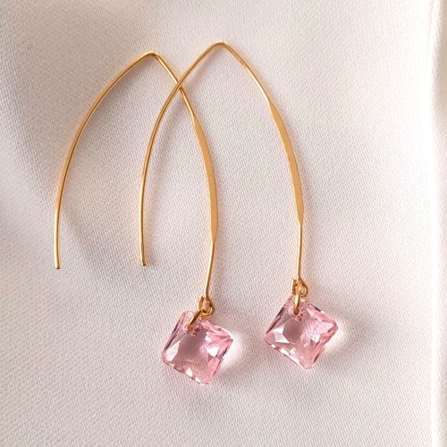 Boucles d'oreilles laiton doré et cristal swarovski rose