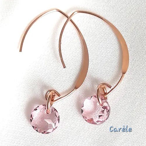 Boucles d'oreilles or laminé rose et cristal swarovski rose