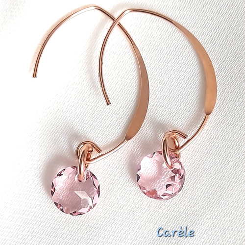 Boucles d'oreilles or laminé rose et cristal swarovski rose