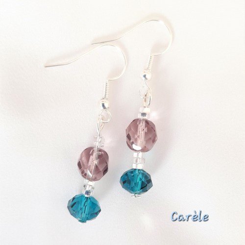 Boucles d'oreilles indigo et améthyste