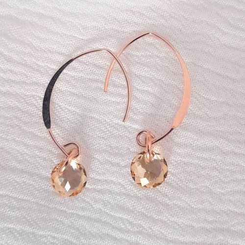 Boucles d'oreilles véritable or gold filled rose recyclé et cristal swarovski